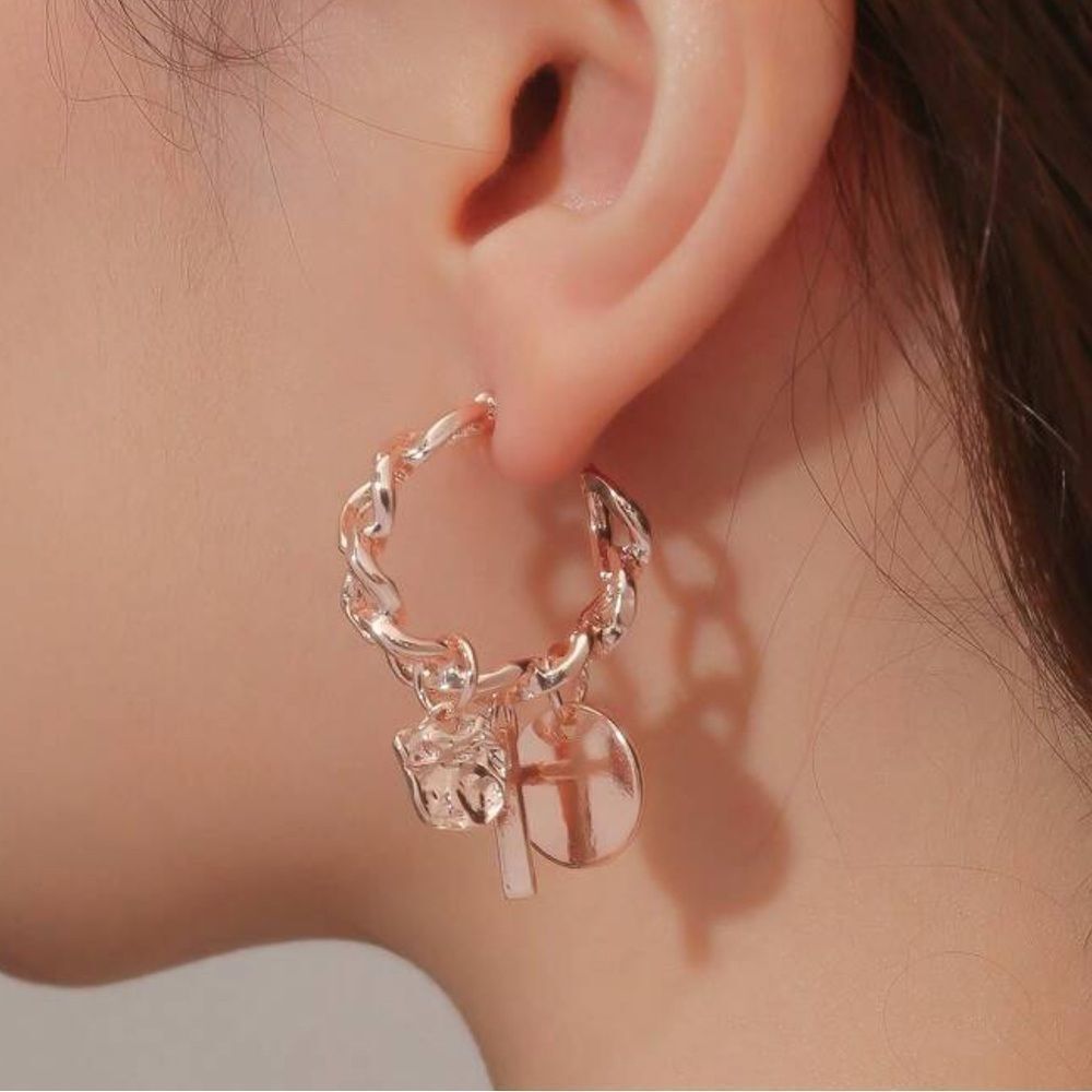 Gold Hoop Earrings cross Charm A1107